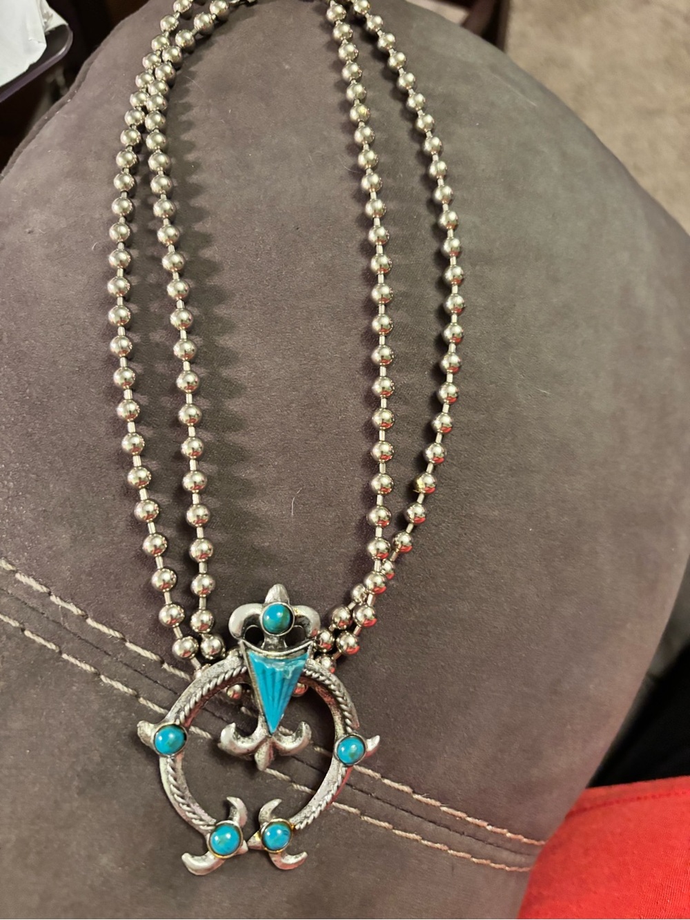 Silver-tone Squash Blossom Necklace with Turquoise Accents